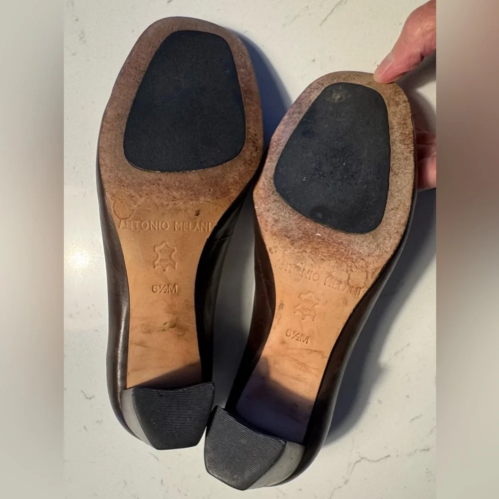 ANTONIO MELANI Dark Brown Women's Loafers 2 inch heel size 6 1/2 M